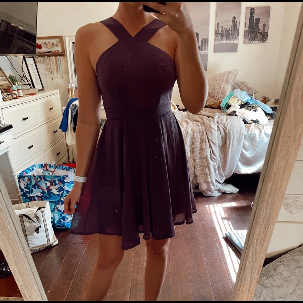 Purple formal wedding guest dress